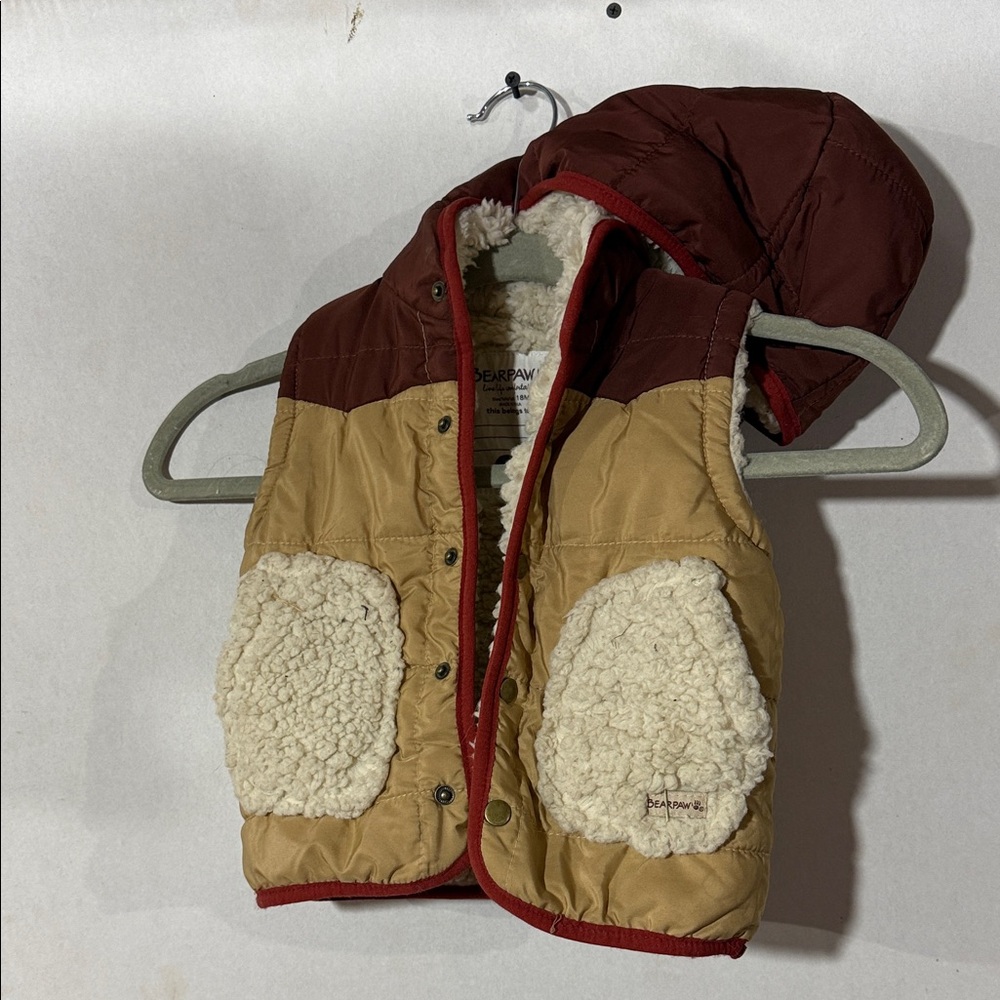 BearPaw Red and Cream Sherpa Lined Vest